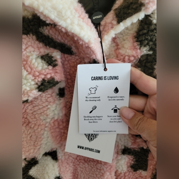 Apparis, Teresa Camo Faux Shearling Jacket, Pink/Brown/Cream, Size Small - Picture 6 of 14